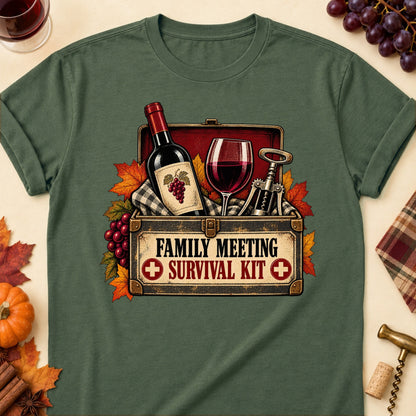 Family Meeting Survival Kit Colored Print T-Shirt - Military Green - Brooke & Belle