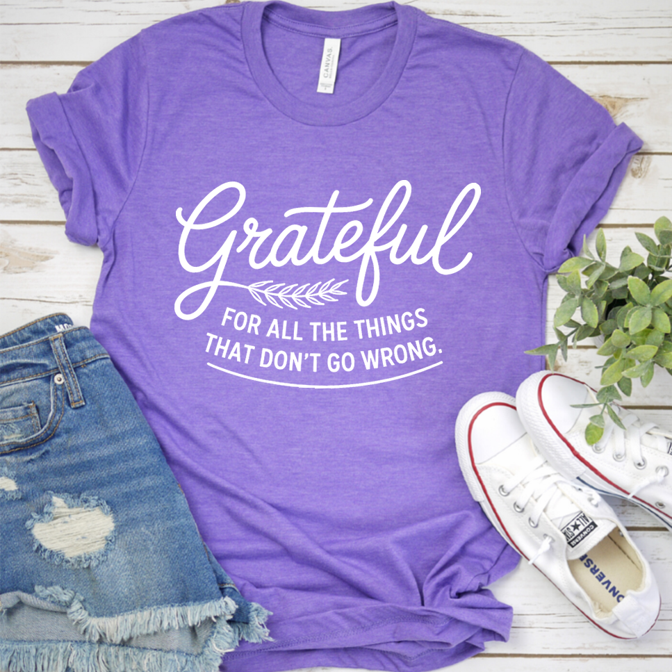 Grateful For All The Things That Don't Go Wrong T-Shirt - Heather Purple - Brooke & Belle