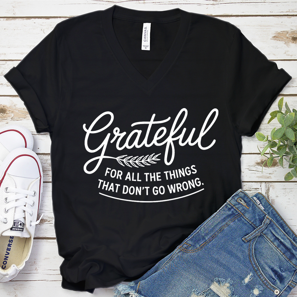 Grateful For All The Things That Don't Go Wrong V-Neck - Black - Brooke & Belle