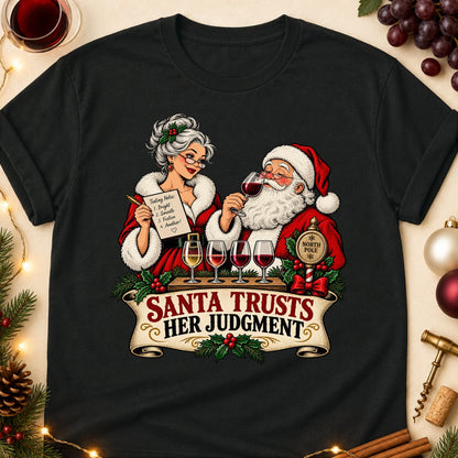 Santa Trusts Her Judgment Colored Print T-Shirt - Black - Brooke & Belle