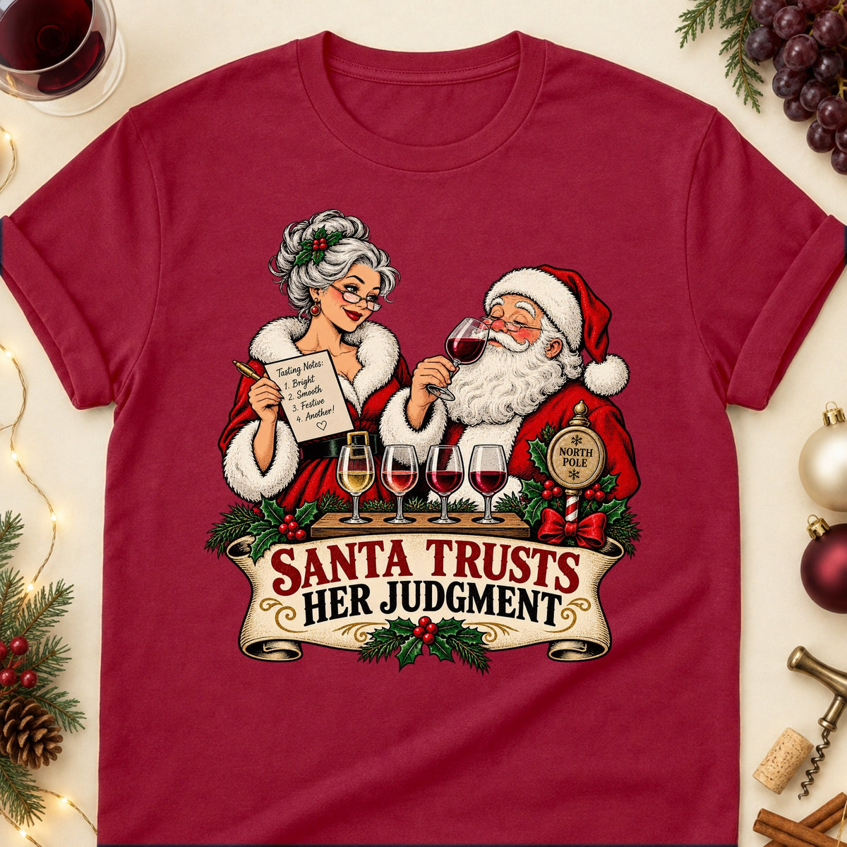 Santa Trusts Her Judgment Colored Print T-Shirt - Cardinal Red - Brooke & Belle