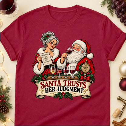 Santa Trusts Her Judgment Colored Print T-Shirt - Cardinal Red - Brooke & Belle