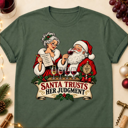 Santa Trusts Her Judgment Colored Print T-Shirt - Military Green - Brooke & Belle