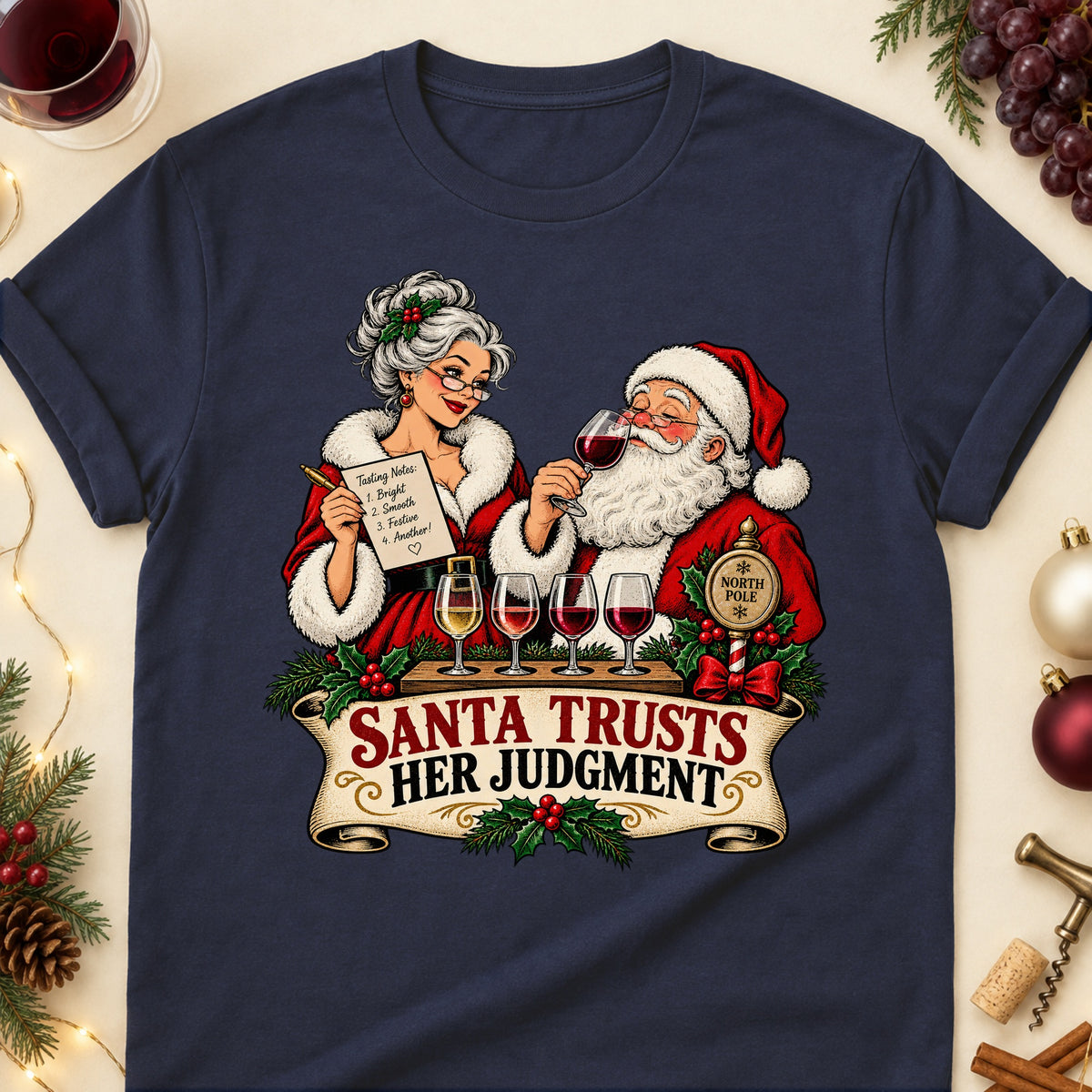 Santa Trusts Her Judgment Colored Print T-Shirt - Navy - Brooke & Belle
