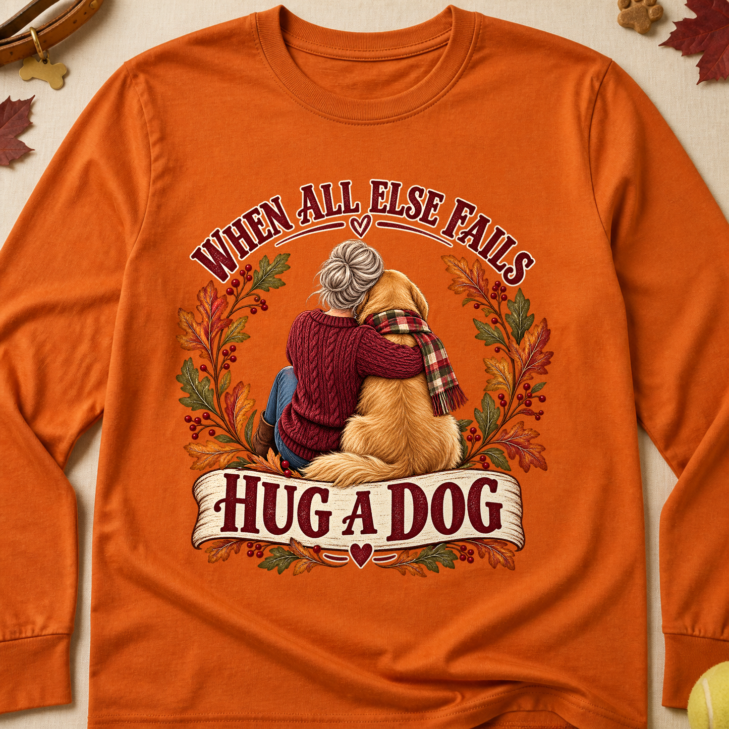 When All Else Fails Hug A Dog Fall Long Sleeves - Texas Orange - Brooke & Belle