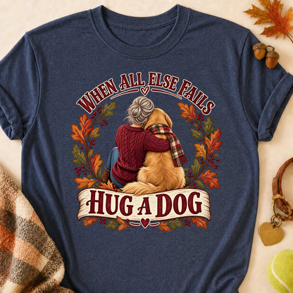When All Else Fails Hug A Dog Fall T-shirt - Heather Navy - Brooke & Belle