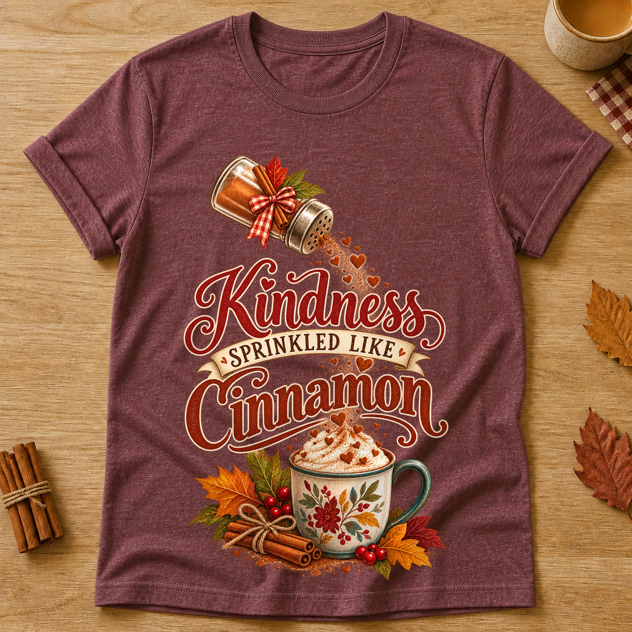 Kindness Cinnamon T-shirt - Heather Maroon - Brooke & Belle