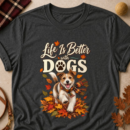 Life Is Better With Dogs Fall Colored Print T-Shirt - Dark Heather - Brooke & Belle