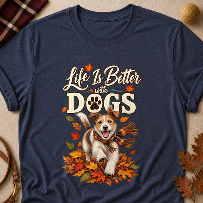 Life Is Better With Dogs Fall Colored Print T-Shirt - Heather Navy - Brooke & Belle