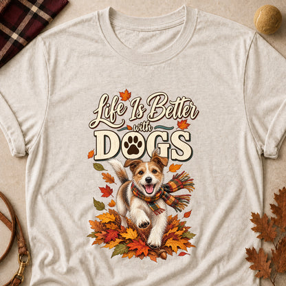 Life Is Better With Dogs Fall Colored Print T-Shirt - Heather Oatmeal - Brooke & Belle