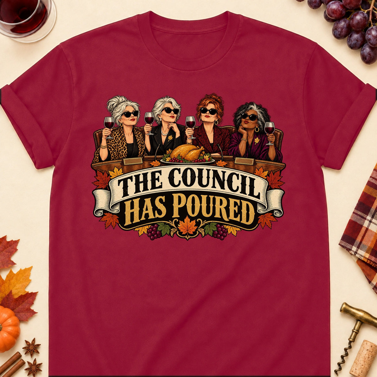 The Council Has Poured Colored Print T-Shirt - Cardinal Red - Brooke & Belle