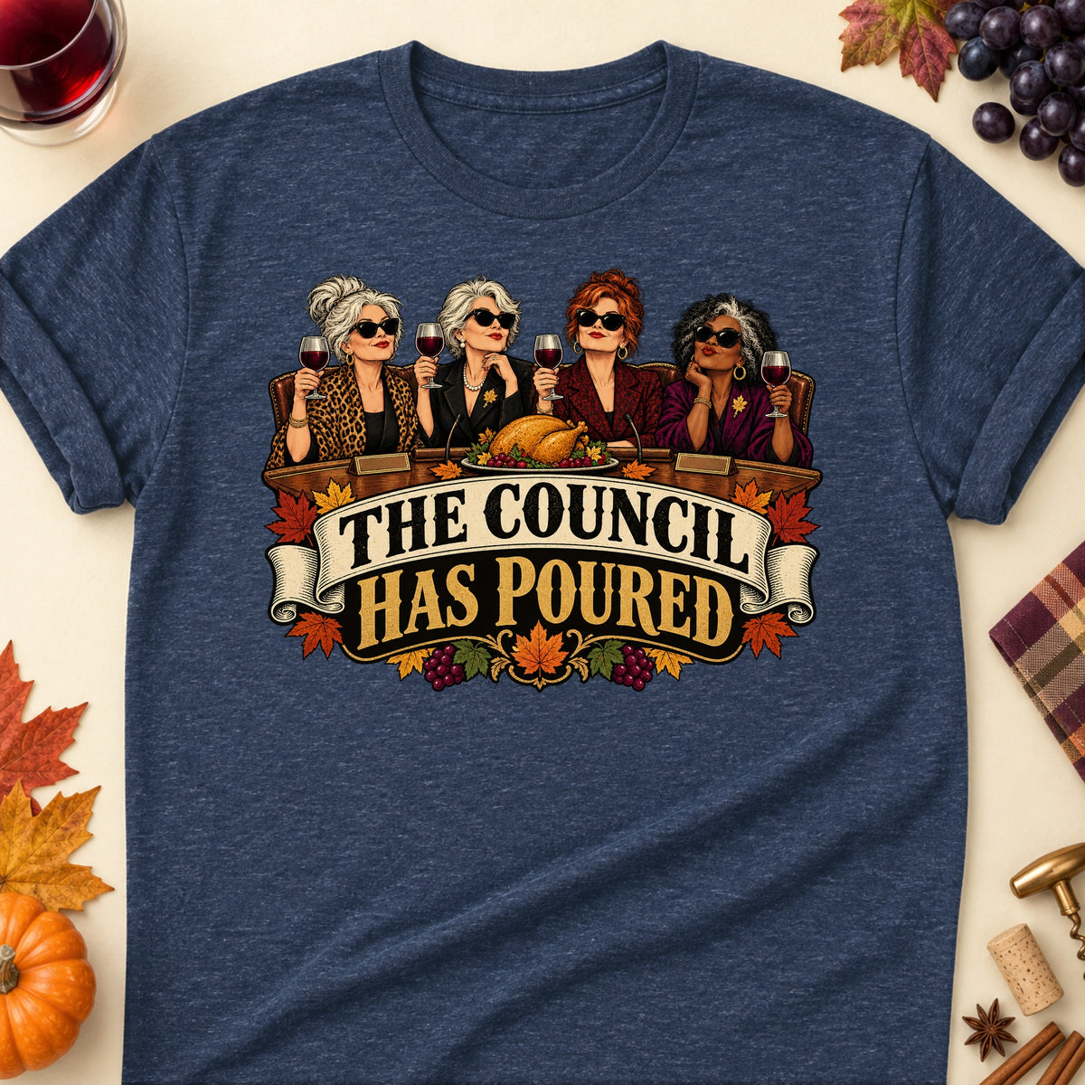 The Council Has Poured Colored Print T-Shirt - Heather Navy - Brooke & Belle