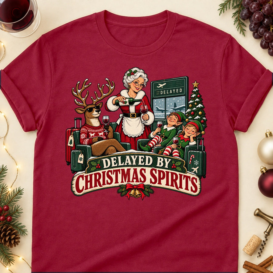 Delayed By Christmas Spirits Colored Print T-Shirt