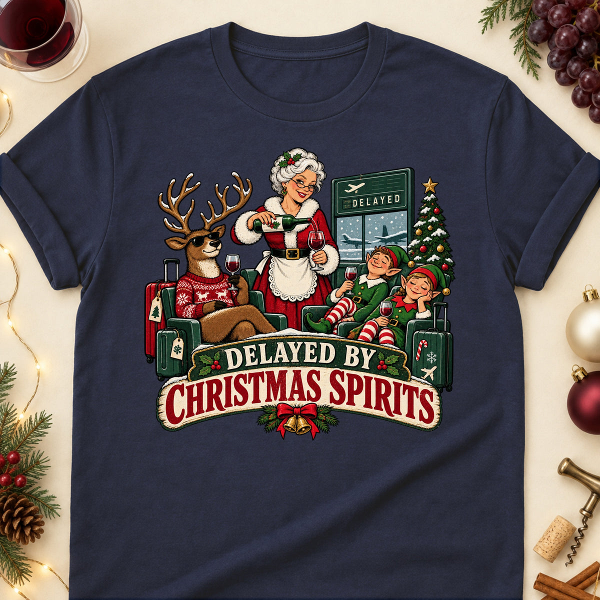 Delayed By Christmas Spirits Colored Print T-Shirt - Navy - Brooke & Belle