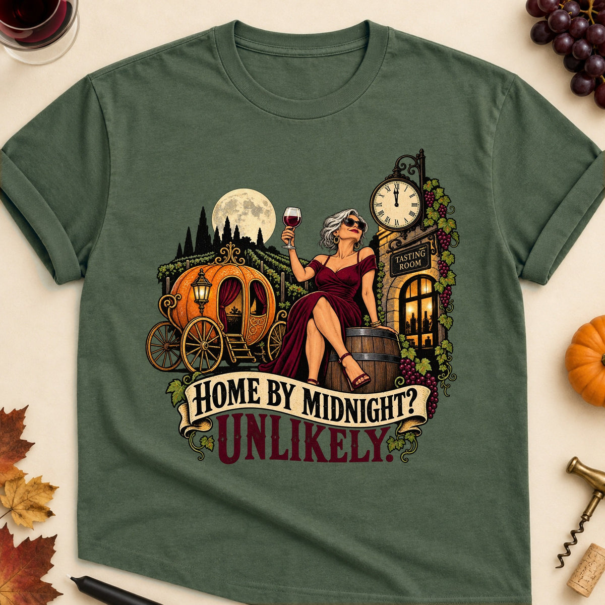 Home By Midnight? Unlikely Colored Print T-Shirt - Military Green - Brooke & Belle