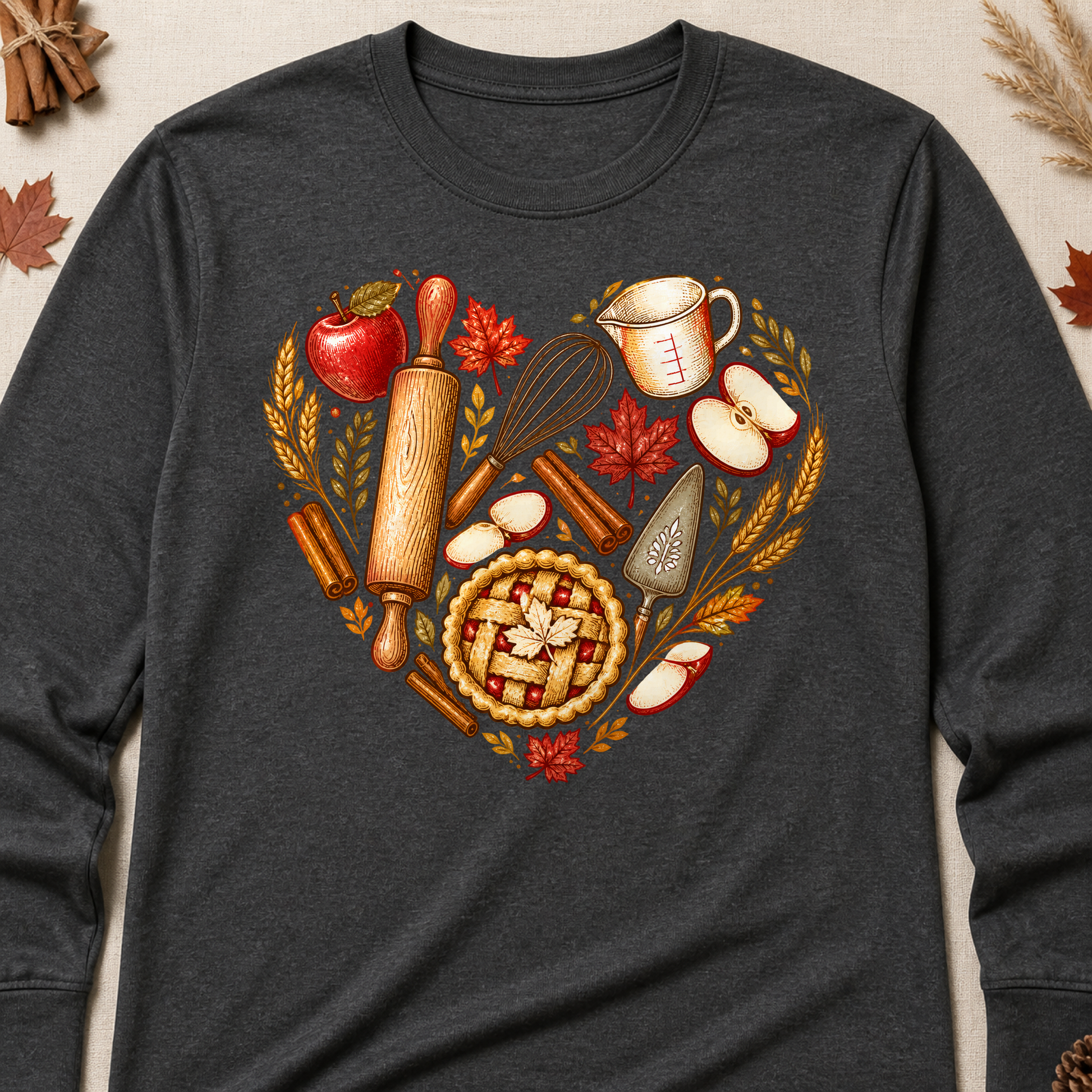 Baking Heart Fall Long Sleeves - Charcoal - Brooke & Belle