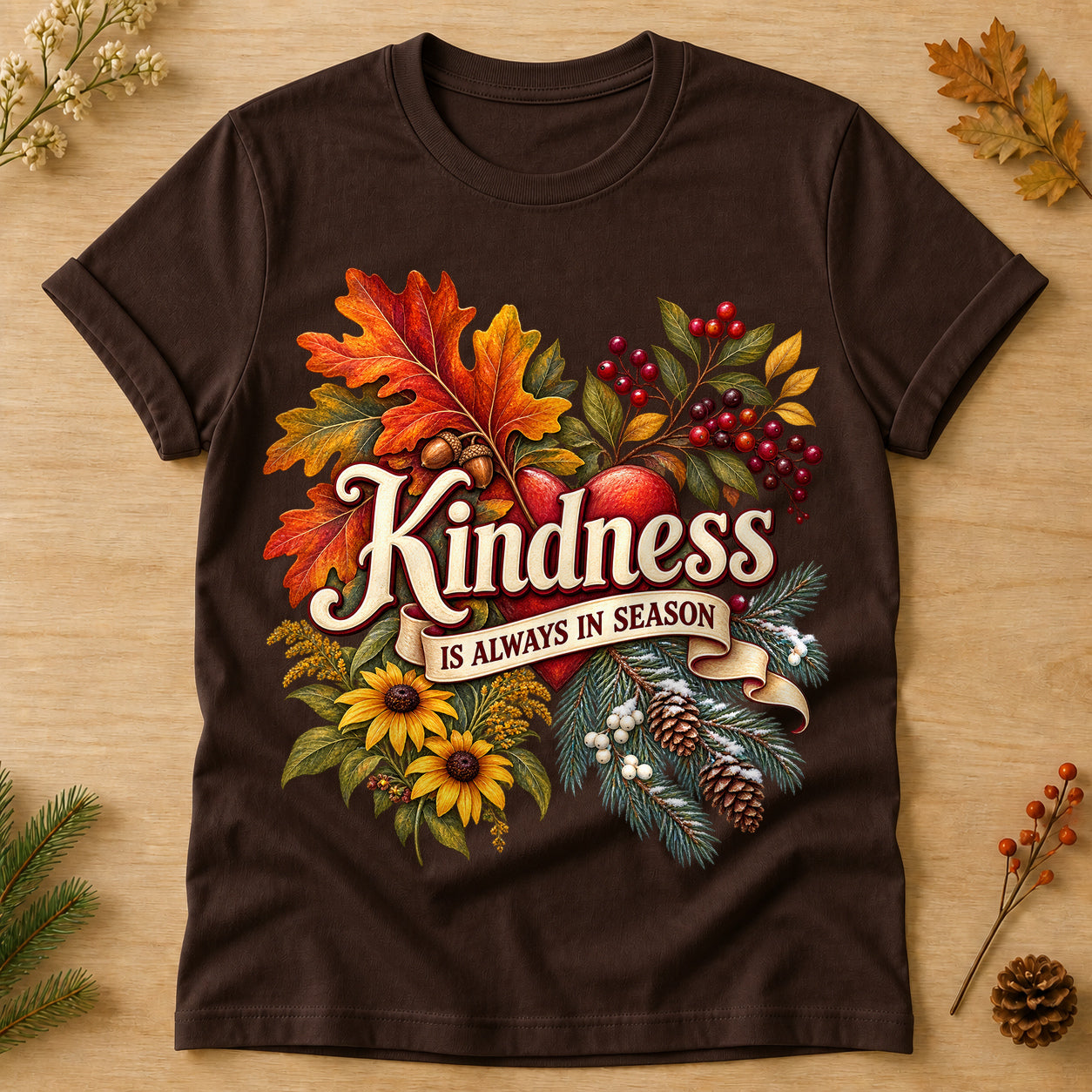 Kindness Always In Season T-shirt - Dark Chocolate - Brooke & Belle