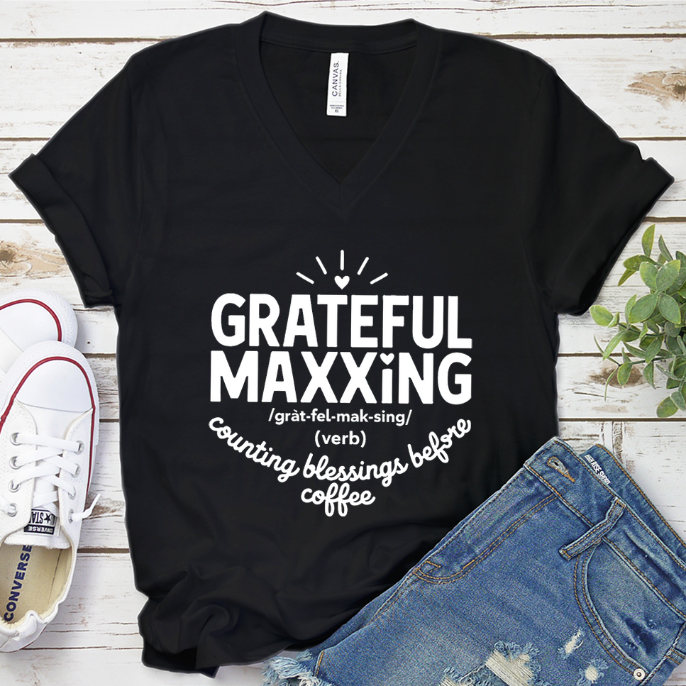Gratefulmaxxing V-Neck - Black - Brooke & Belle