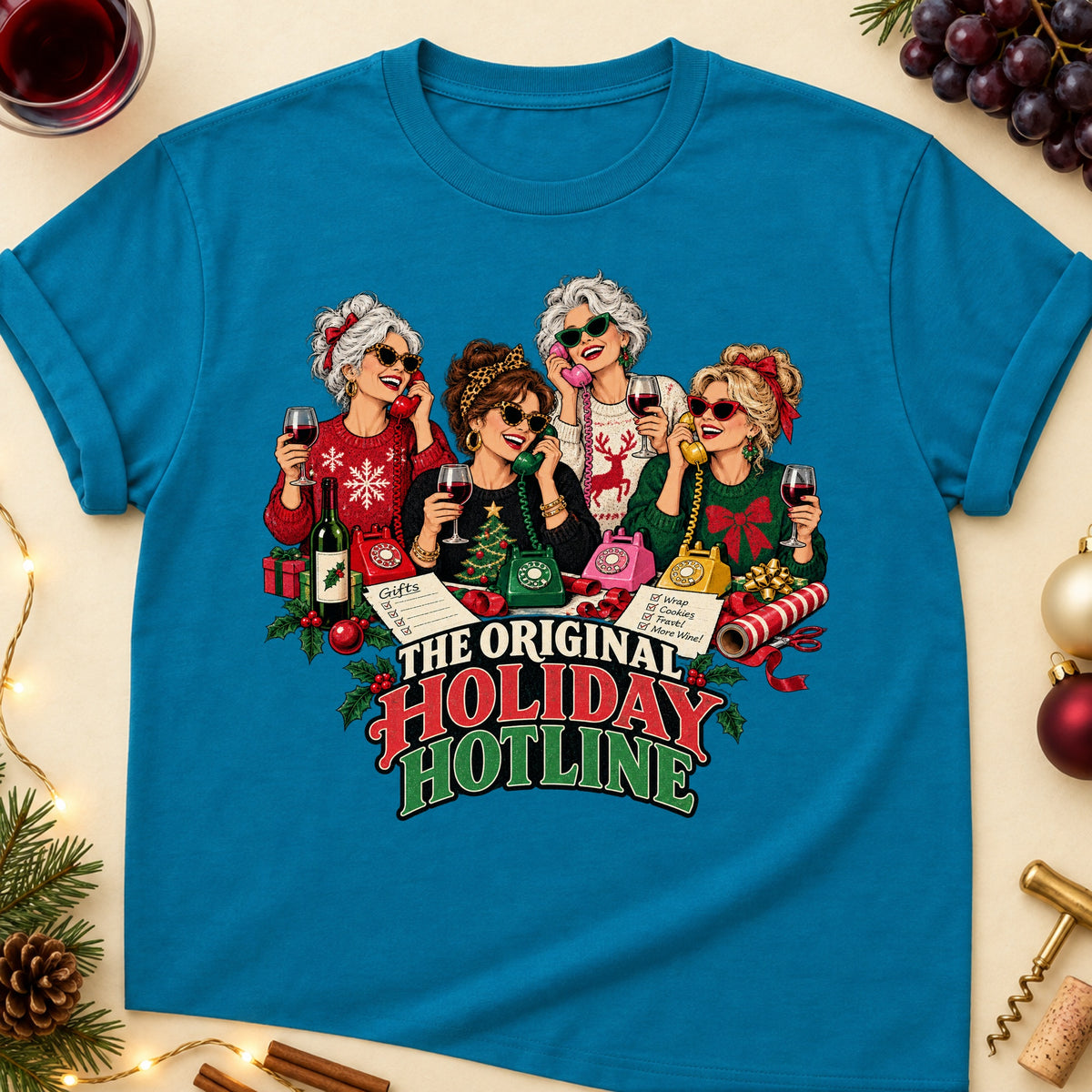 The Original Holiday Hotline Colored Print T-Shirt - Antique Sapphire - Brooke & Belle
