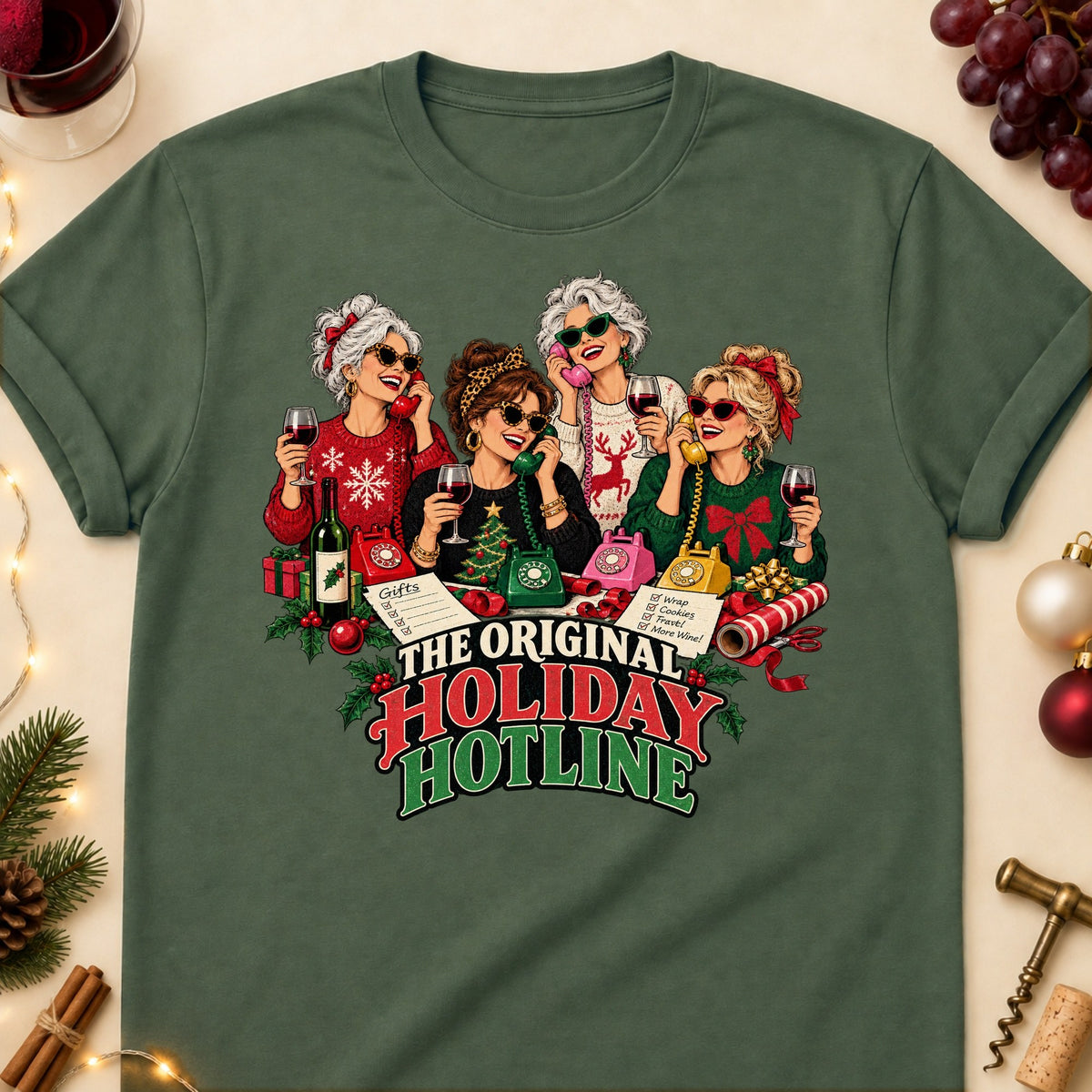 The Original Holiday Hotline Colored Print T-Shirt - Military Green - Brooke & Belle