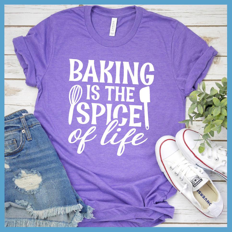 Baking Is The Spice Of Life T-Shirt Colored Edition Heather Purple - Graphic tee with 'Baking Is The Spice of Life' print for kitchen enthusiasts and casual fashion