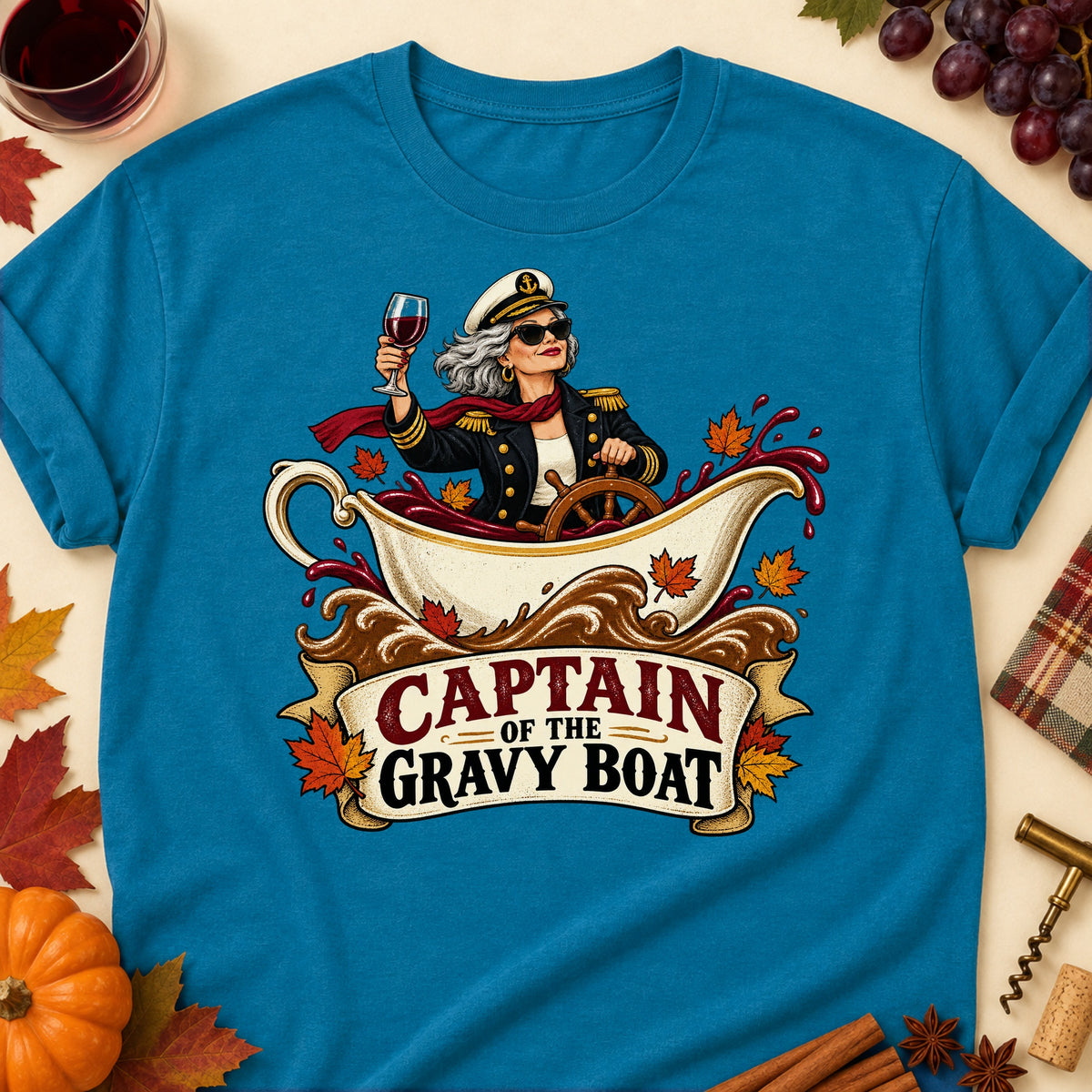 Captain Of The Gravy Boat Colored Print T-Shirt - Antique Sapphire - Brooke & Belle