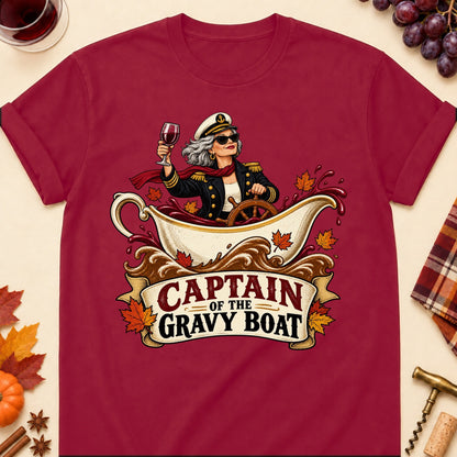 Captain Of The Gravy Boat Colored Print T-Shirt - Cardinal Red - Brooke & Belle