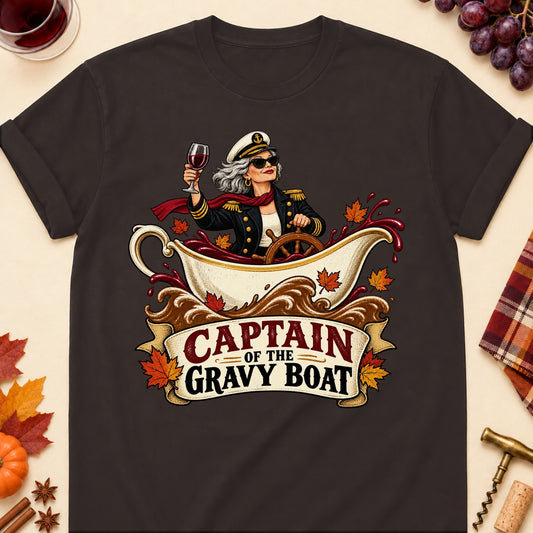 Captain Of The Gravy Boat Colored Print T-Shirt - Dark Chocolate - Brooke & Belle