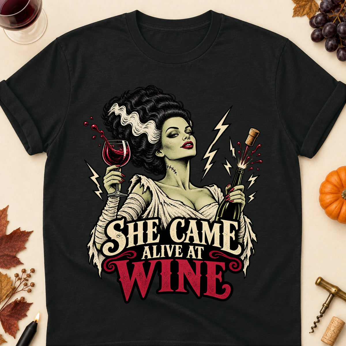 She Came Alive At Wine Colored Print T-Shirt - Black - Brooke & Belle