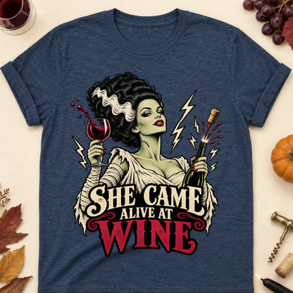 She Came Alive At Wine Colored Print T-Shirt - Heather Navy - Brooke & Belle