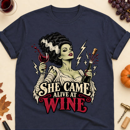 She Came Alive At Wine Colored Print T-Shirt - Navy - Brooke & Belle
