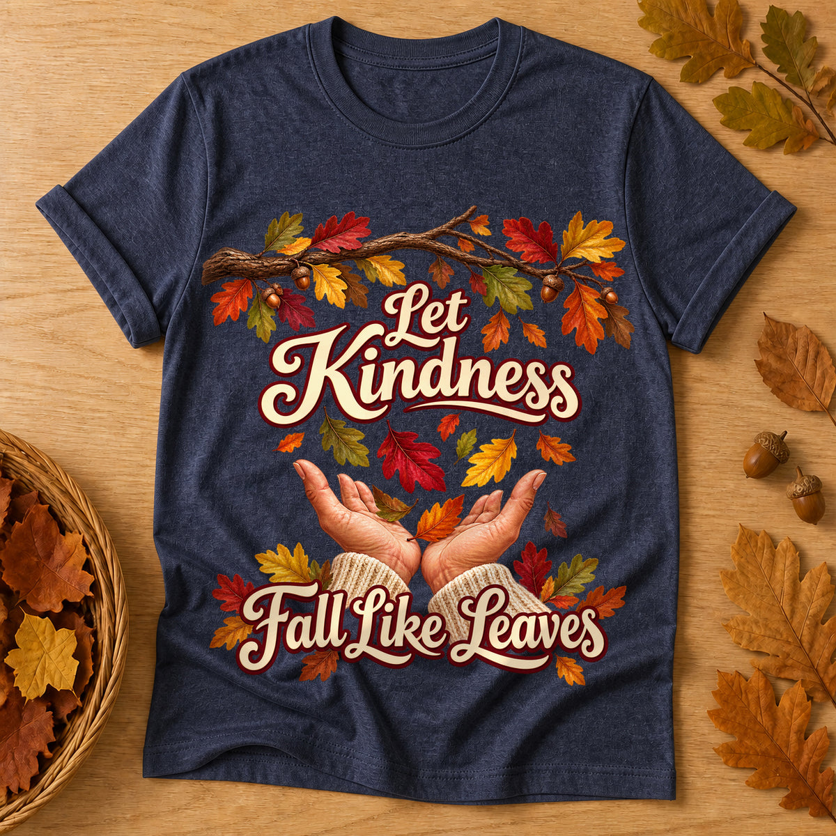 Let Kindness Fall Leaves T-shirt - Heather Navy - Brooke & Belle