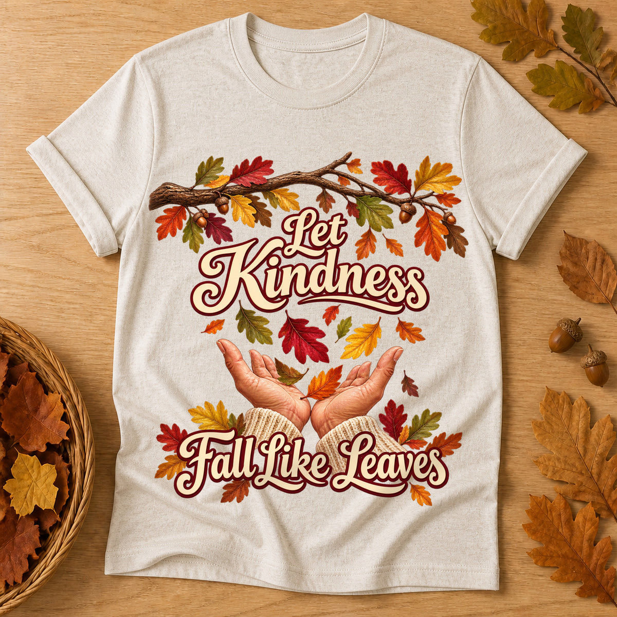 Let Kindness Fall Leaves T-shirt - Heather Oatmeal - Brooke & Belle