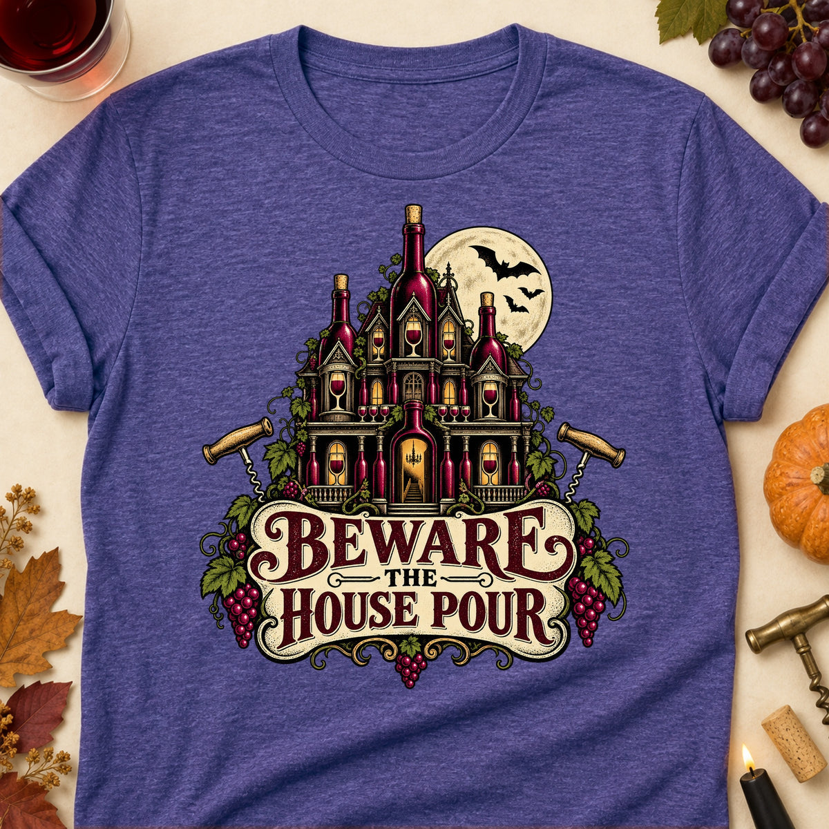 Beware The House Pour Colored Print T-Shirt - Heather Purple - Brooke & Belle