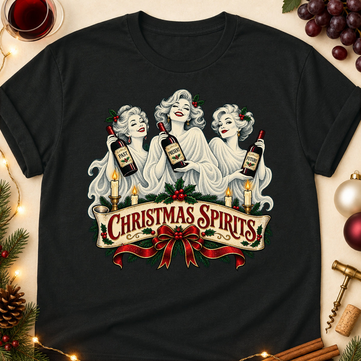 Christmas Spirits Colored Print T-Shirt - Black - Brooke & Belle