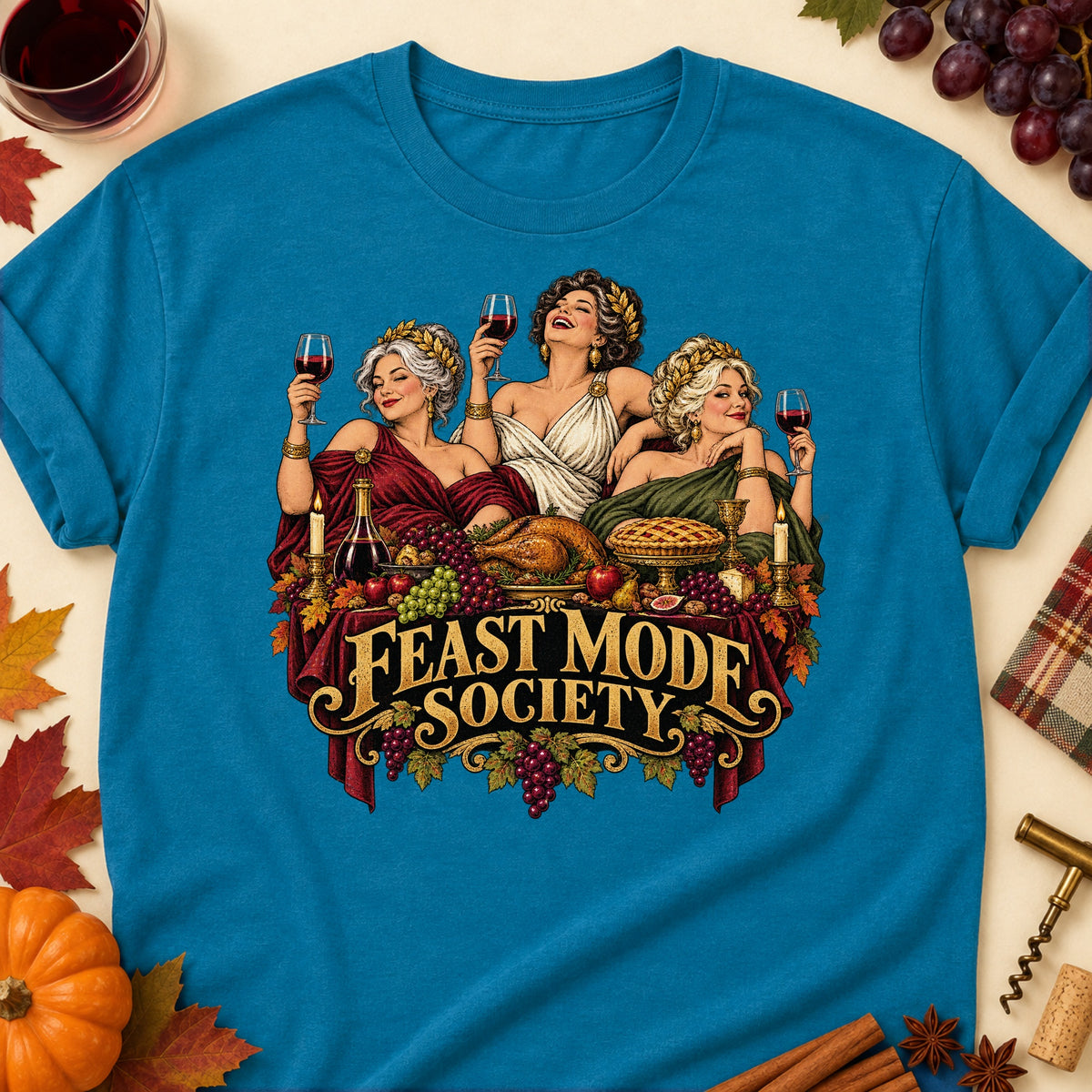 Feast Mode Society Colored Print T-Shirt - Antique Sapphire - Brooke & Belle
