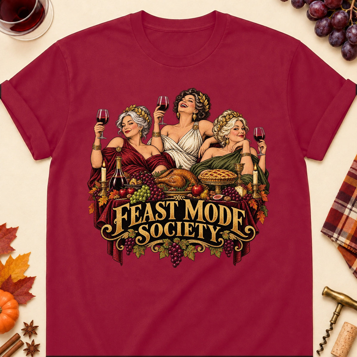 Feast Mode Society Colored Print T-Shirt - Cardinal Red - Brooke & Belle
