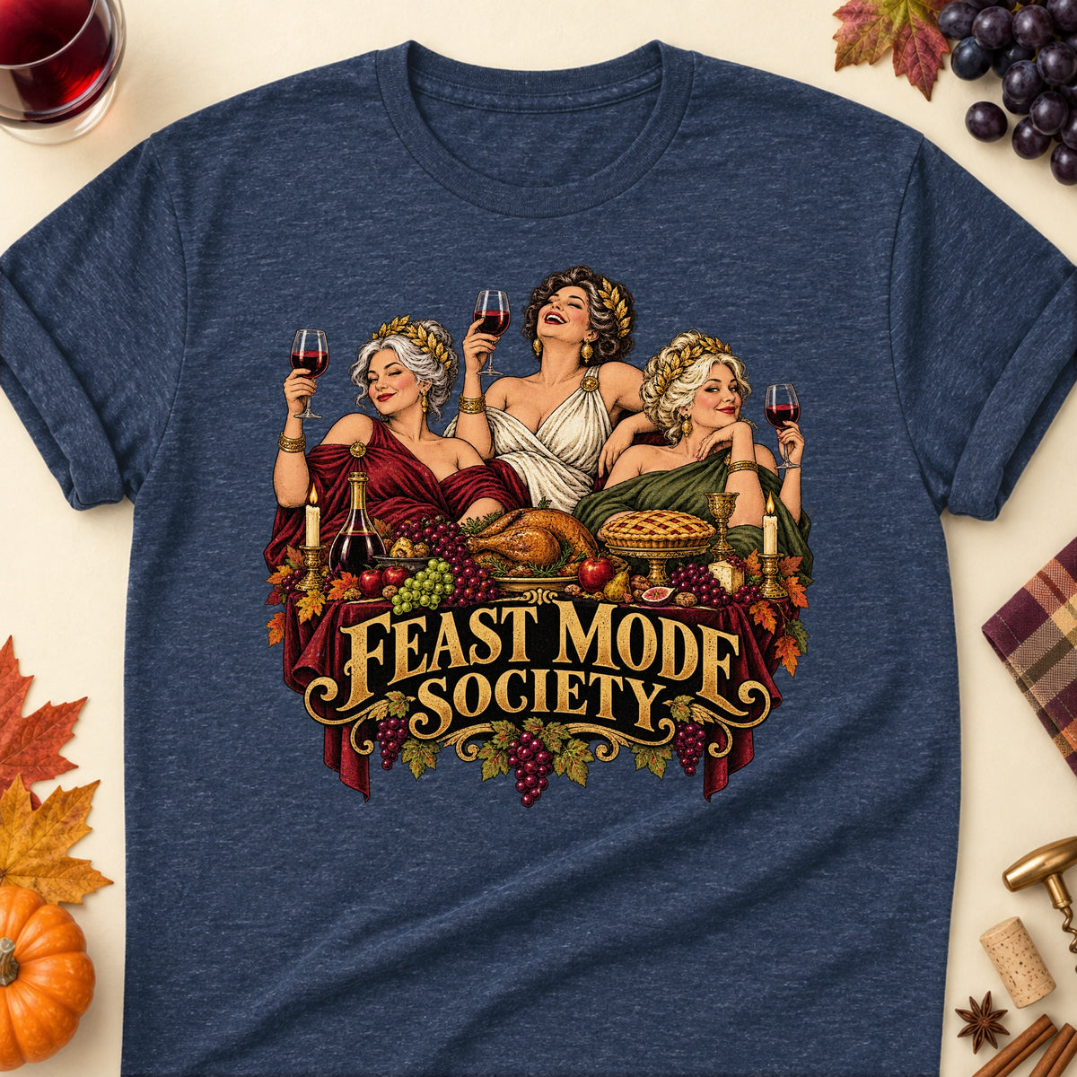 Feast Mode Society Colored Print T-Shirt - Heather Navy - Brooke & Belle