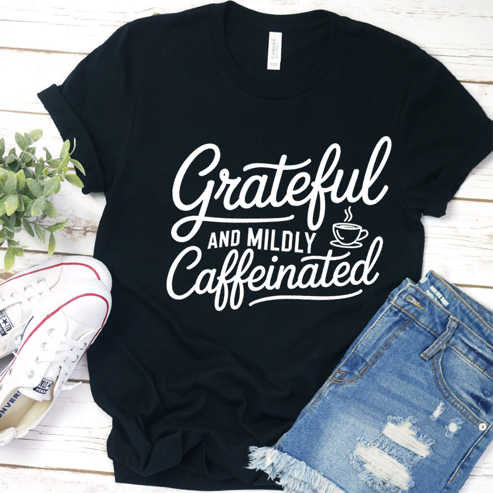 Grateful And Mildly Caffeinated T-Shirt - Black - Brooke & Belle