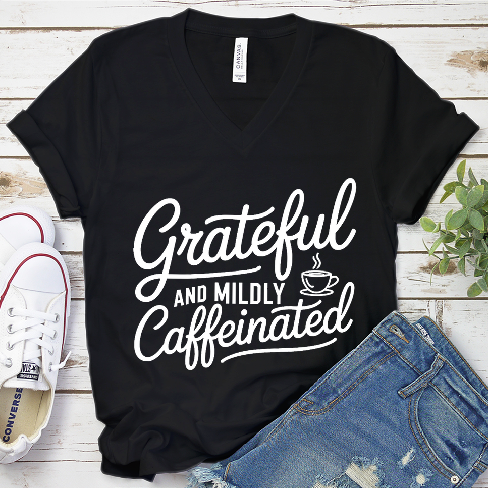 Grateful And Mildly Caffeinated V-Neck - Black - Brooke & Belle