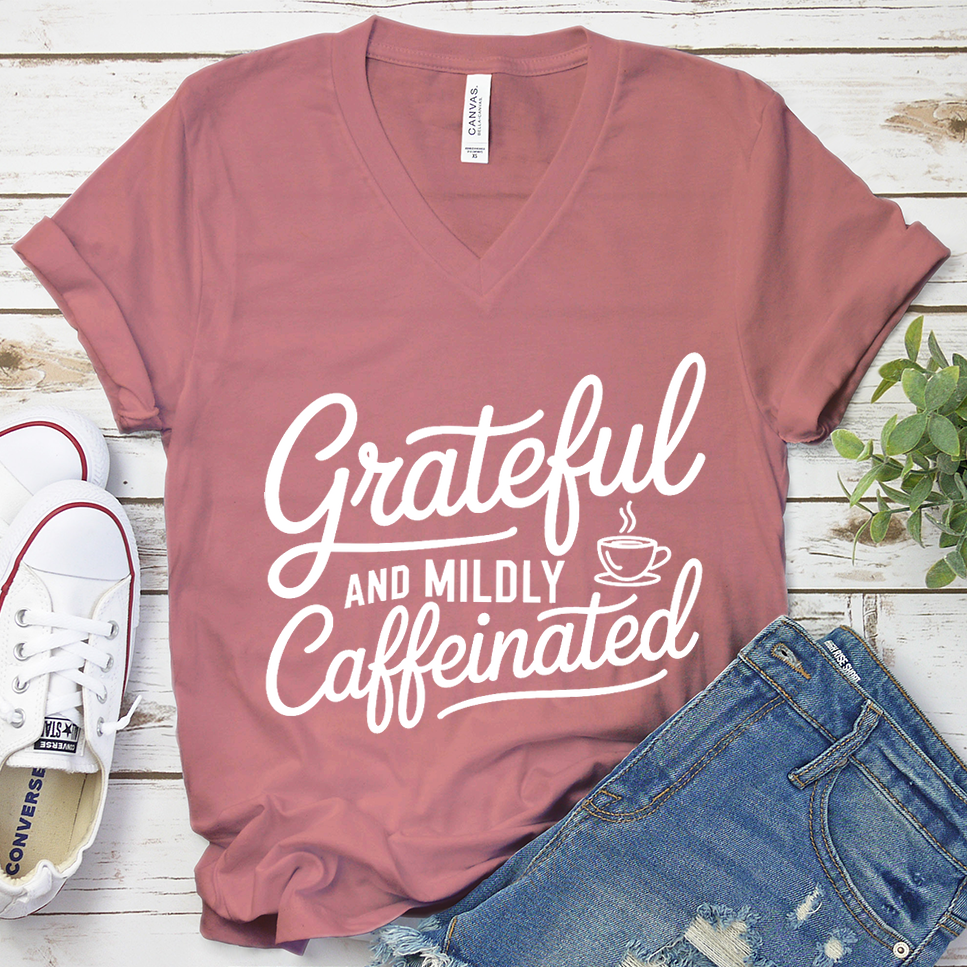Grateful And Mildly Caffeinated V-Neck - Mauve - Brooke & Belle