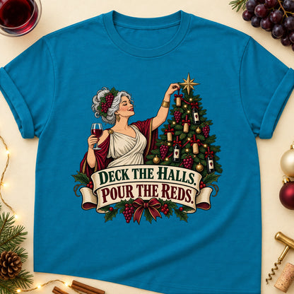 Deck The Halls. Pour The Reds Colored Print T-Shirt - Antique Sapphire - Brooke & Belle