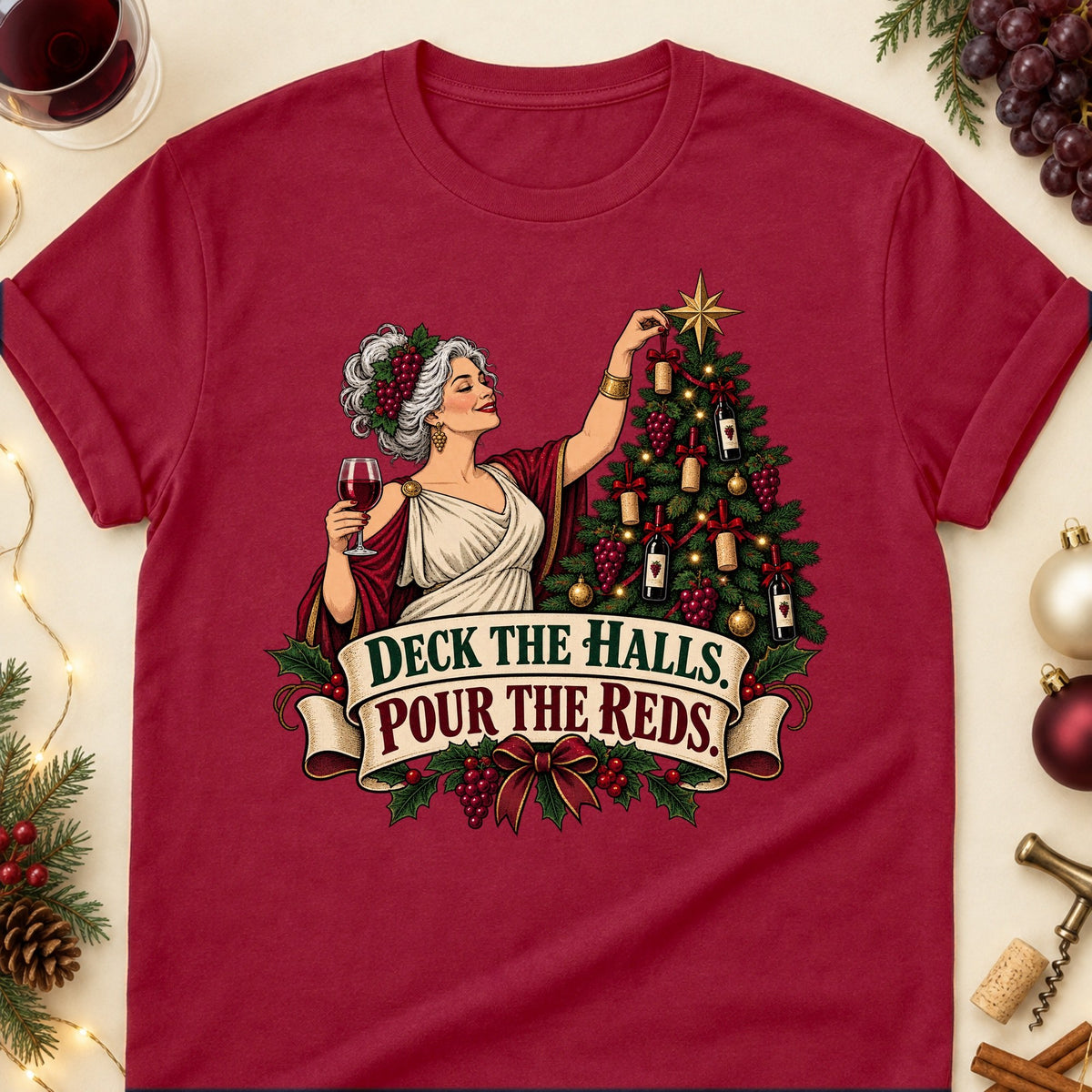 Deck The Halls. Pour The Reds Colored Print T-Shirt - Cardinal Red - Brooke & Belle