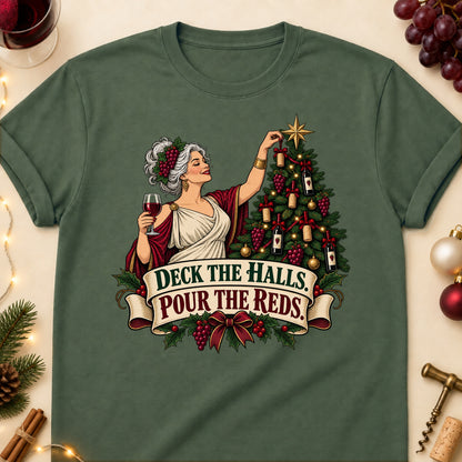 Deck The Halls. Pour The Reds Colored Print T-Shirt - Military Green - Brooke & Belle