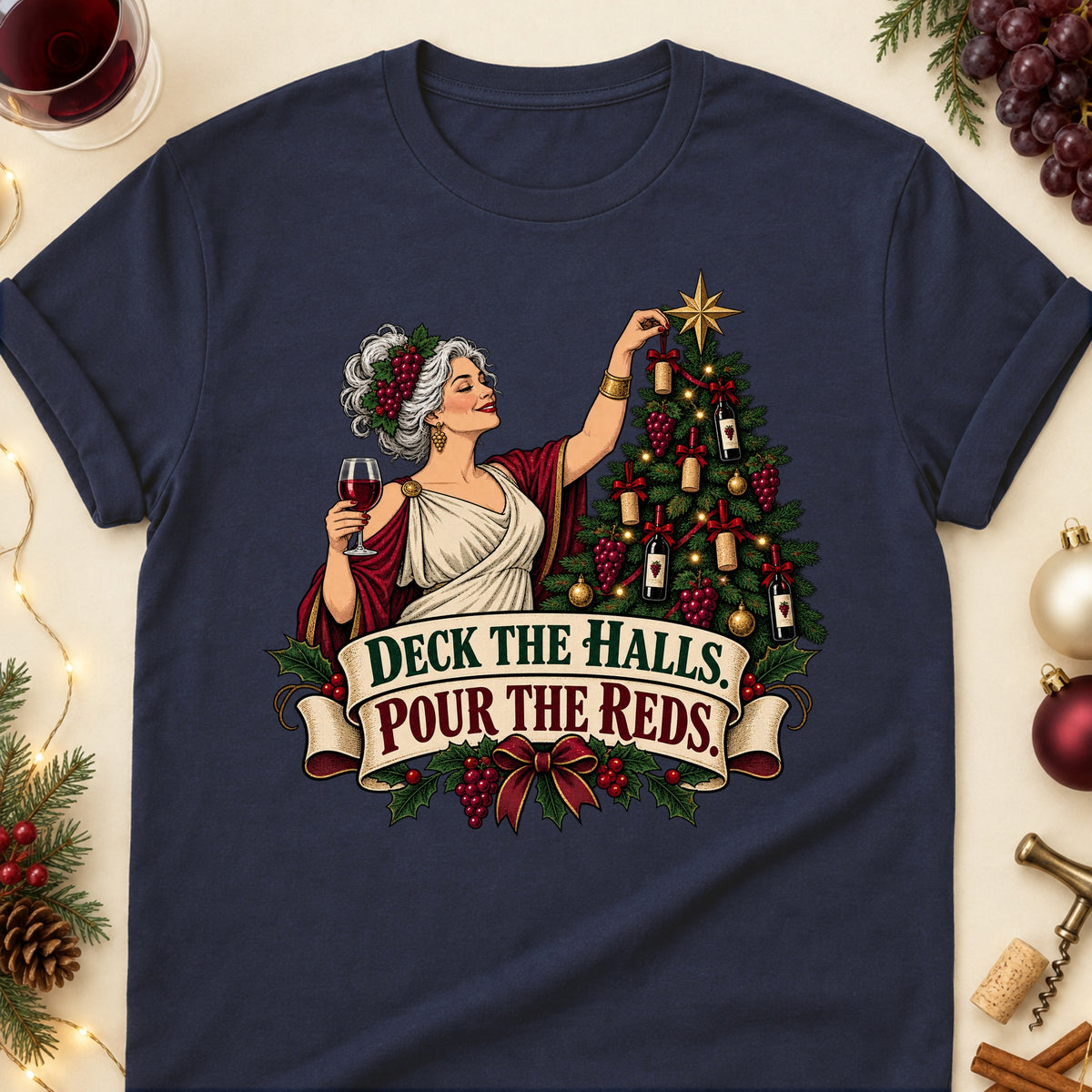 Deck The Halls. Pour The Reds Colored Print T-Shirt - Navy - Brooke & Belle