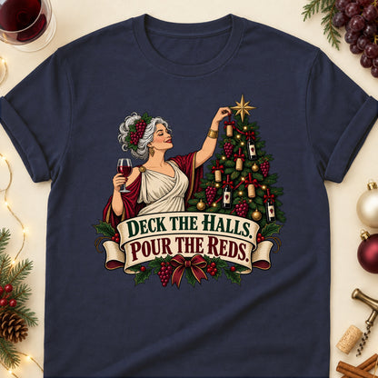 Deck The Halls. Pour The Reds Colored Print T-Shirt - Navy - Brooke & Belle
