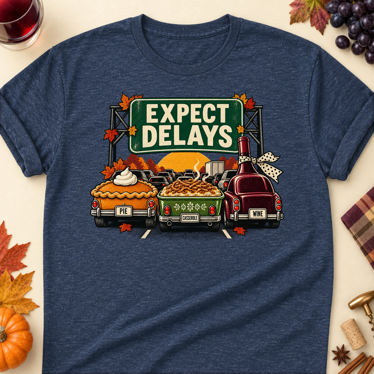 Expect Delays Colored Print T-Shirt - Heather Navy - Brooke & Belle