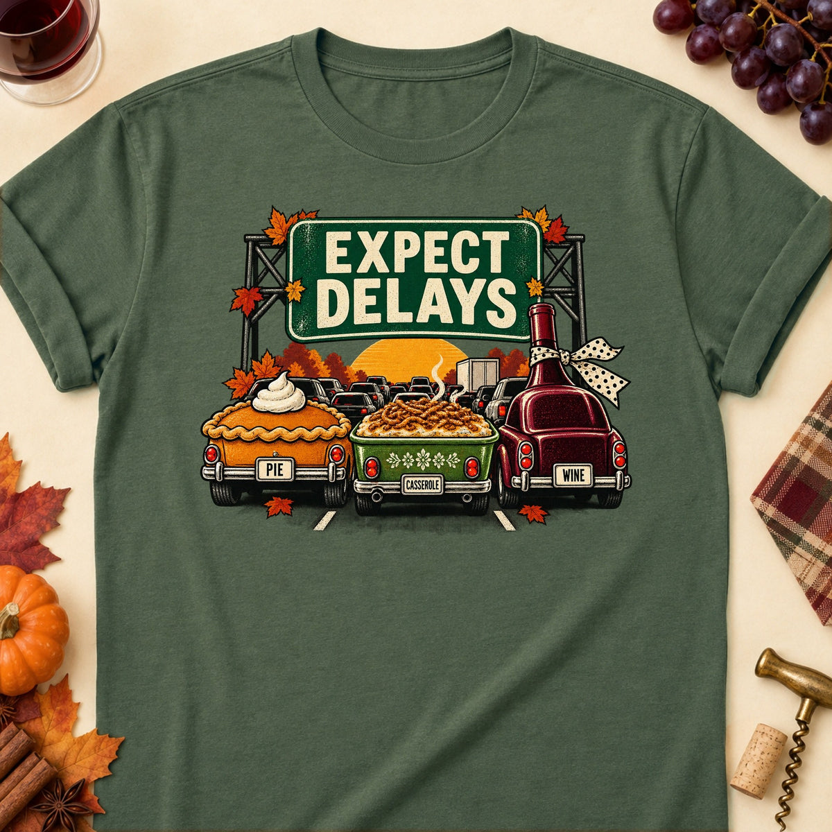 Expect Delays Colored Print T-Shirt - Military Green - Brooke & Belle