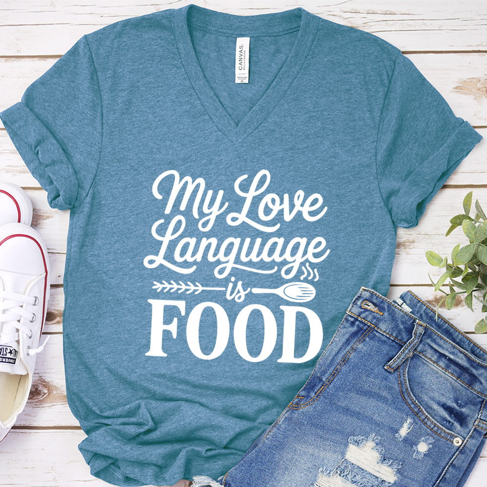 My Love Language Is Food V-Neck - Heather Deep Teal - Brooke & Belle