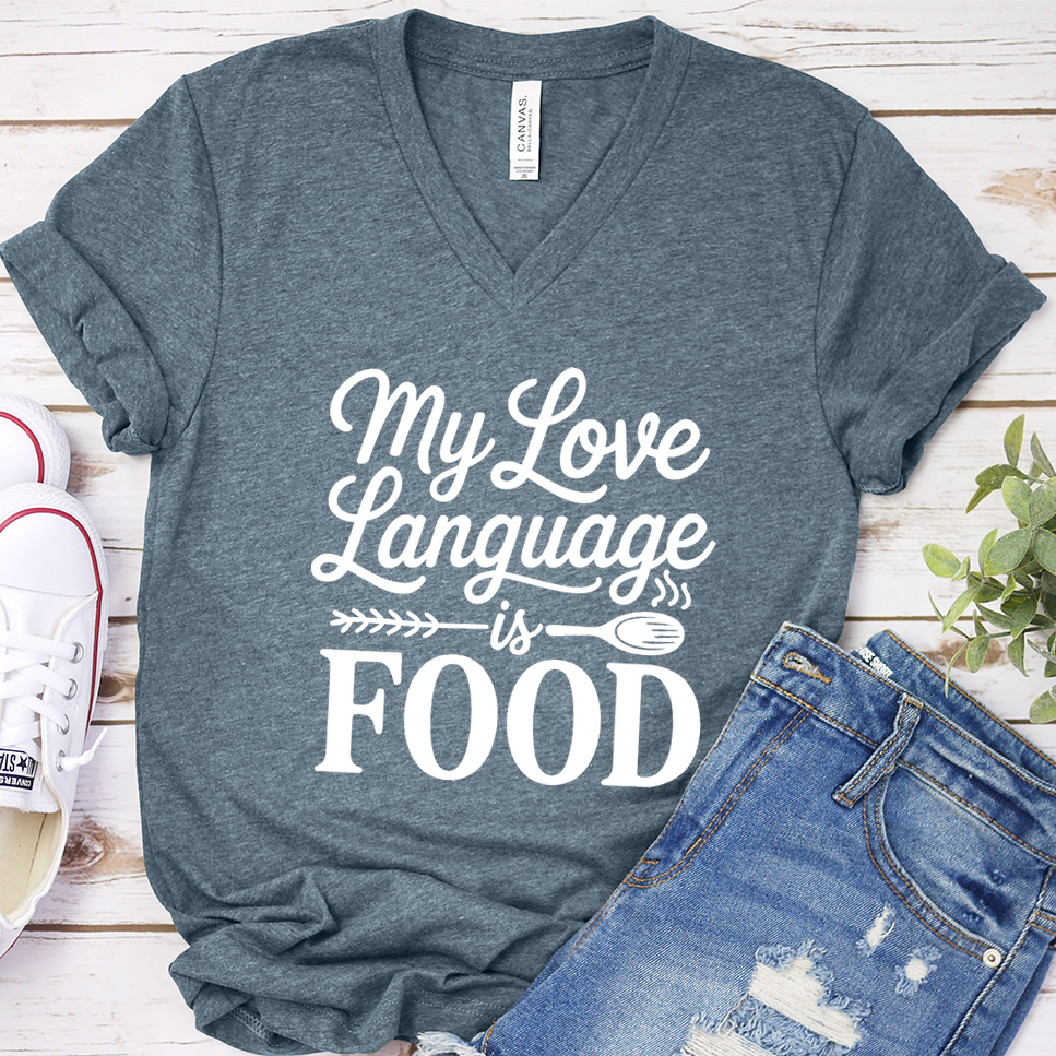 My Love Language Is Food V-Neck - Heather Slate - Brooke & Belle